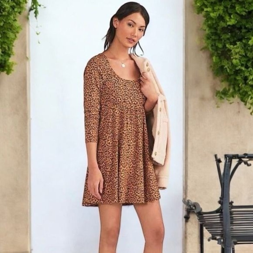 Anthropologie‎ Daily Practice Leopard Animal Print Mini Dress Feminine Dainty M
